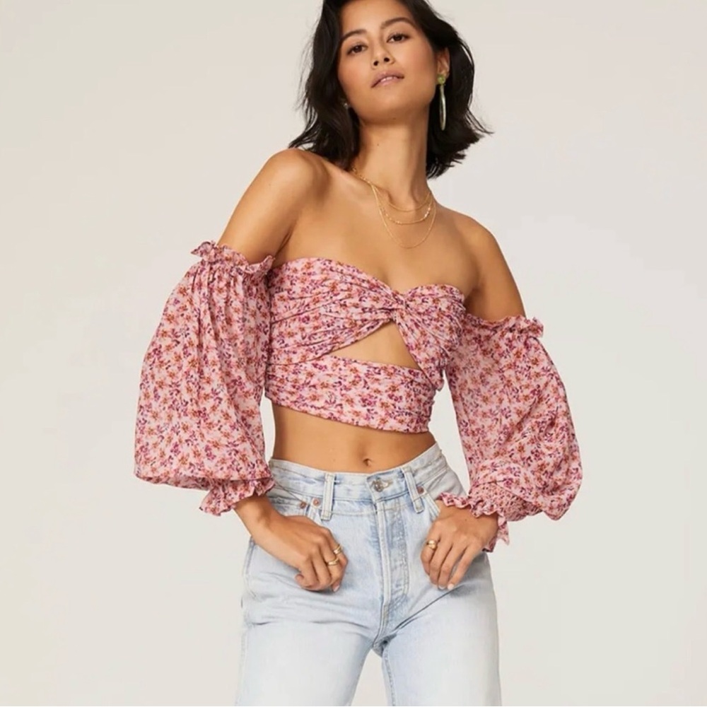 Amur Hilda Off-The-Shoulder Floral Print Crop Top